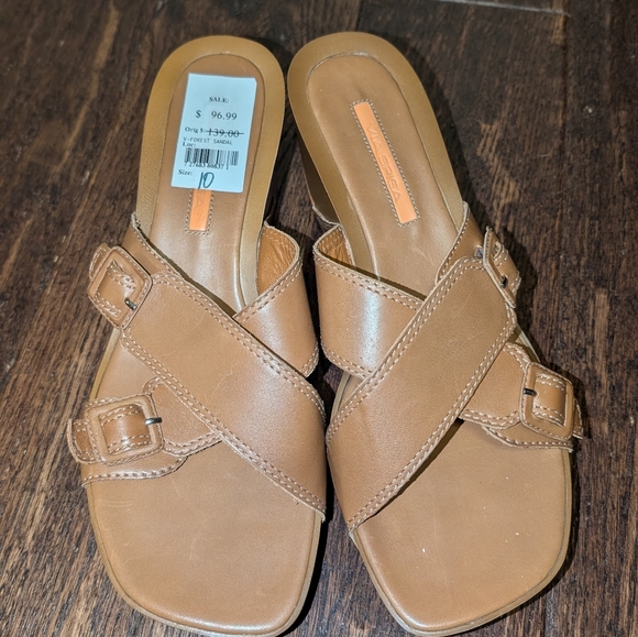 Via Spiga Shoes - NWOB Via Spiga Wedge Sandals Criss Cross Buckle Detail Camel Tan